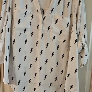 White Blouse with Black Lightning Bolt Print